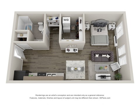 Floor plan for studio, 1 bath, 540 sqft